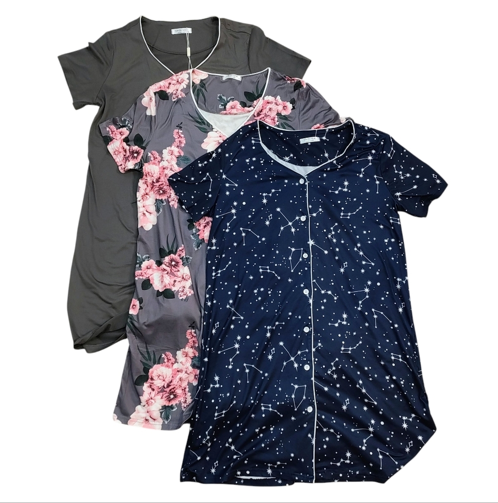Ekouaer Sleep Shirt Dress Bundle - 3 Comfy Sleepwear For Fall Winter In Small